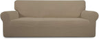 Easy-Going Stretch Sofa Slipcover 1-Piece Sofa Cover Furniture Protector Couch Soft with Elastic Bottom for Kids, Polyester Spandex Jacquard Fabric Small Checks (Sofa, Natural)