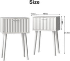LAATOOREE Nightstands Set of 2, Small Side Table, Bedside Table with Fluted Door, Solid Wood Feet; Modern Mid-Century End Table for Bedroom, Small Space (White)