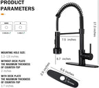 DJS Kitchen Faucets with Pull Down Sprayer LED Light Single Handle 1 or 3 Holes Spring Kitchen Sink Faucet with Deck Plate for Farmhouse RV Vessel Basin