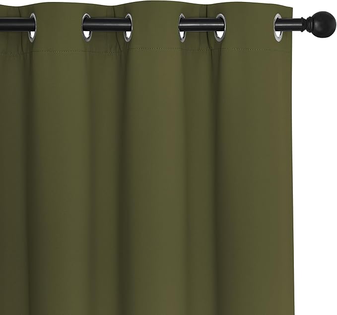 NICETOWN 66 Inch Long Blackout Curtains for Bedroom Living Room, Thermal Insulated Room Darkening Curtains, Light Blocking Blackout Drapes for Bedroom, 66" W x 66" L, 1 Panel, Olive Green