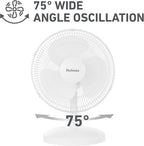 Holmes 12 Inch Oscillating Table Fan 3 Speeds 75 Degree Wide Angle Oscillation 15 Degree Adjustable Head Tilt Quiet Cooling for Home Office Bedroom Manual Control White
