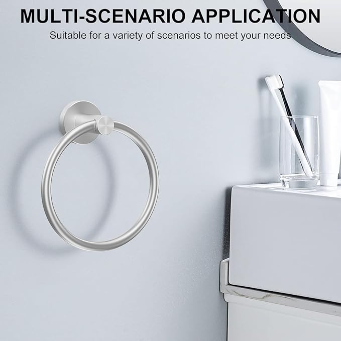 SetSail Towel Holder for Bathroom Wall Silver Towel Ring Stainless Steel Hand Towel Holder 4 Packs Towel Hanger for Bathroom, Kitchen Drill Hole