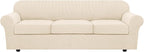 H.VERSAILTEX 4 Piece Stretch Sofa Covers for 3 Cushion Couch Furniture Slipcovers for Living Room (1 Base Cover Plus 3 Seat Cushion Covers) Jacquard Fabric Cover (XL Sofa, Cream)