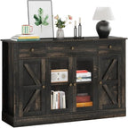 4 EVER WINNER 55" Coffee Bar with 4 Glass Doors and 3 Drawers, Sideboard Buffet Cabinet with Storage, Farmhouse Coffee Bar Cabinet with Adjustable Shelves for Kitchen, Dining Room, Rustic Oak
