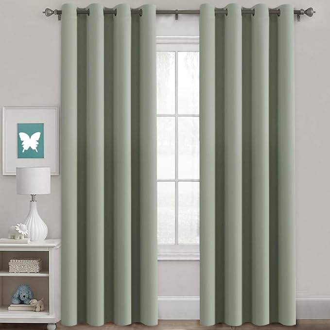 H.VERSAILTEX Light Sage Green Curtains for Bedroom Thermal Insulated Living Room Curtains 90 Inch Long Room Darkening Privacy Protection Window Curtain Panels/Drapes for Nursery, 2 Panels, Light Sage
