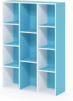 Furinno LUDER Book Shelf, 11-Cube Bookshelf, Reversible Bookcase, 9.4 x 29.1 x 41.7, Easy Assembly, for Living Room, Bedroom, Home Office, White/Light Blue