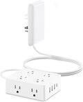 Flat Extension Cord with Outlet Cover, Olcorife Flat Plug Power Strip with 8 Outlets and 4 USB Ports, 2000 Joules Surge Protector, 3 FT Cord Hidden Outlet Extender for Tight Spaces