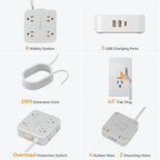 TESSAN Surge Protector Power Strip, 25 Ft Flat Plug Extension Cord with 3 USB (1 USB C) 8 Outlets, 1250W, 900J Protection, 3 Sided Outlet Extender with Power Switch for Office, Dorm Room, Grey