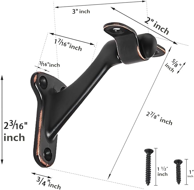 khtumeware 2 Pack 3 Inch Oil Rubbed Bronze Hand Rail Bracket Heavy Duty Hardware for Stairways, Home or Office Vintage Stair Support Handrail Brackets