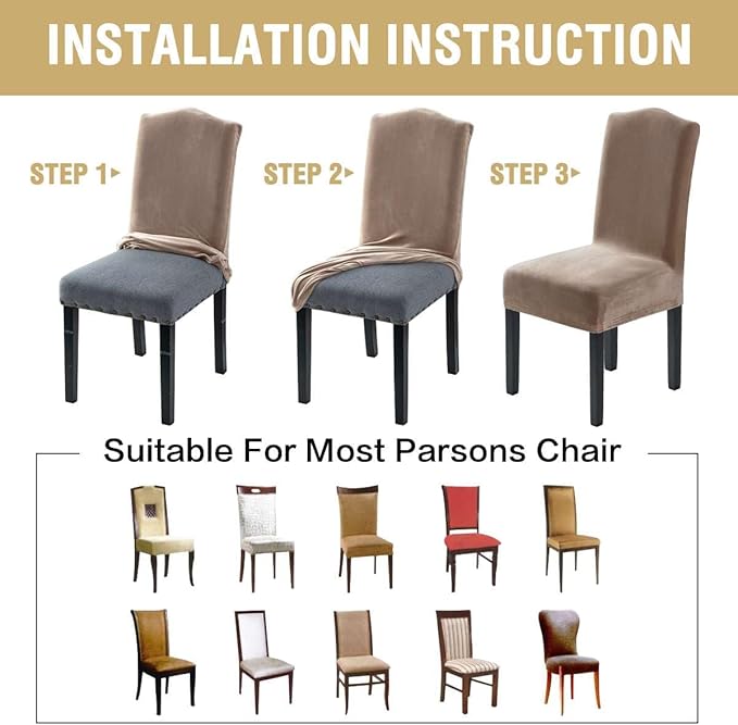 H.VERSAILTEX Velvet Dining Chair Covers Stretch Chair Covers for Dining Room Set of 2 Parson Chair Slipcovers Chair Protectors Covers Dining, Soft Thick Solid Velvet Fabric Washable, Taupe