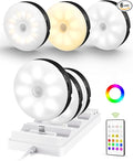 EZVALO Under Cabinet Lighting with Charging Station,1000mAh Rechargeable Puck Lights with Remote, 3 Color Temps & 12 RGB Closet Lights, Dimmable Motion Sensor Lights for Shelf, Kitchen (6 Packs)