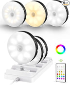 EZVALO Under Cabinet Lighting with Charging Station,1000mAh Rechargeable Puck Lights with Remote, 3 Color Temps & 12 RGB Closet Lights, Dimmable Motion Sensor Lights for Shelf, Kitchen (6 Packs)