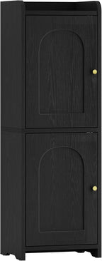 Bathroom Storage Cabinet, Small Corner Floor Cabinet with 2 Doors and Adjustable Shelf, Narrow Toilet Paper Cabinets, Bathroom Organizer for Small Spaces, 7.9" D x 9.8" W x 29.5" H Black