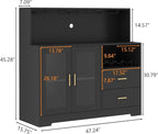 Bar Cabinet for Home with LED Light, Coffee Bar Cabinet with Wine & Glass Rack, Wine Cabinets with Drawers & Microwave Stand, Modern Liquor Cabinets for Kitchen, Living Room, Dining Room (Black)