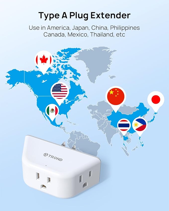 TROND 2 Prong to 3 Prong Outlet Adapter, 3-Way Angled Plug Extender with 3 AC Sockets, Wall Splitter for Non-Grounded Outlets in Old House, Cruise Essentials, White
