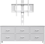 TV Stand with Mount, Fabric Dresser with 6 Drawers for 32/45/55/60/65/75 inch TVs, White Dresser Entertainment Center, Modern Media TV Console Table