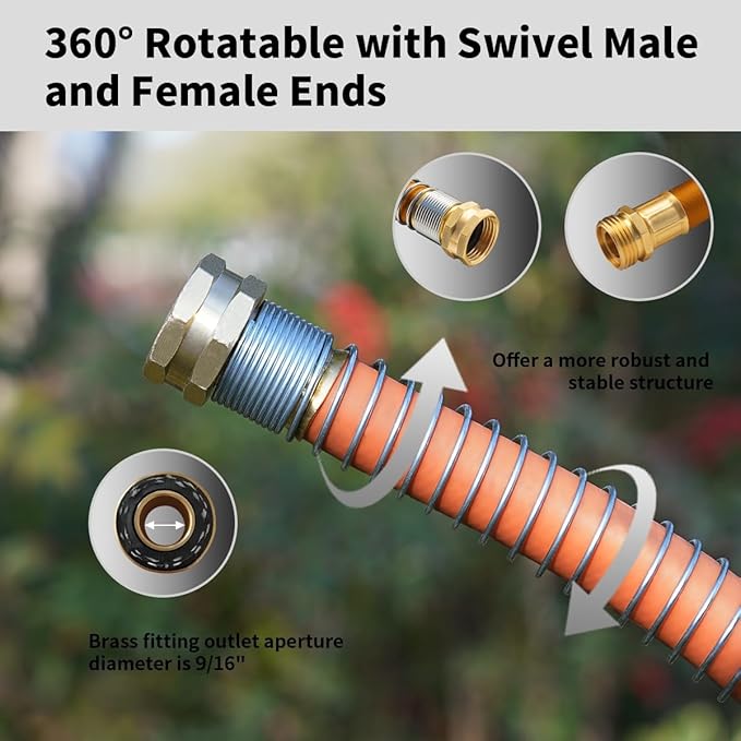 WiseFlow Garden Hose 150FT x 3/4", Heavy Duty Rubber Hose, Water Hose with Five Layered Braiding, Male Female Fittings, 1000PSI Burst, 300PSI Working (Orange)