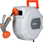 VEVOR Retractable Garden Hose Reel, 1/2 in x 50 ft, Wall Mounted Hose Reel with 9-Function Sprayer Nozzle and 180° Swivel Bracket, Any Length Lock, Automatic Slow Rewind System, for Garden Watering