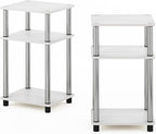 Furinno JUST Side Table Set of 2, 3-Tier Modern End Tables, Open Shelves Night Stand, Nightstand, Toolless Assembly, for Living Room, Bedroom, White Oak/Stainless Steel