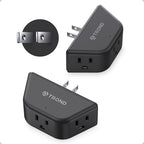 TROND 2 to 3 Prong Outlet Adapter 2 Pack, 3-Way Angled Plug Extender with 3 AC Sockets, Wall Plug Splitter for Non-Grounded Outlets in Old House, Cruise Ship Travel Essentials, Black