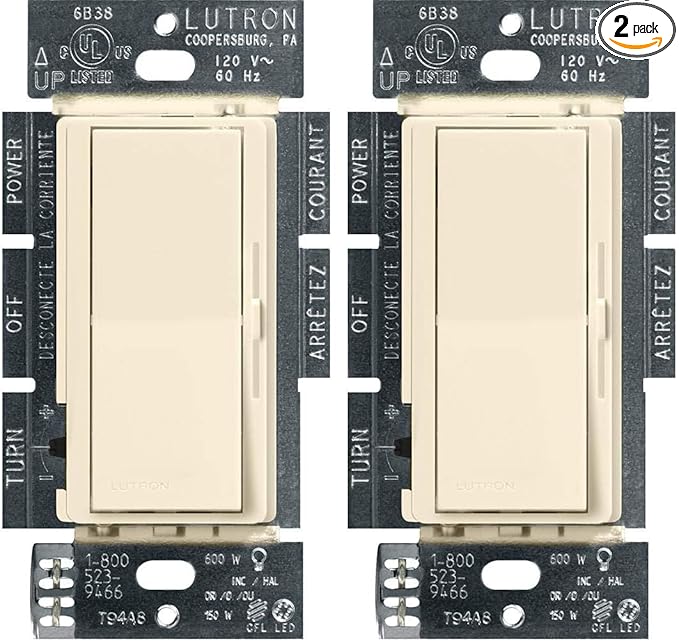 Lutron Diva LED+ Dimmer Switch for Dimmable LED, Halogen and Incandescent Bulbs, 150W/Single-Pole or 3-Way, DVCL-153P-AL, Almond (Pack of 2)