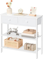 HOOBRO 29.5" Narrow Console Table with 2 Fabric Drawers, Sofa Table, Small Entryway Table with 3-Tier Storage Shelves, Behind Couch Table, for Living Room, Hallway, White WW72XG01G1