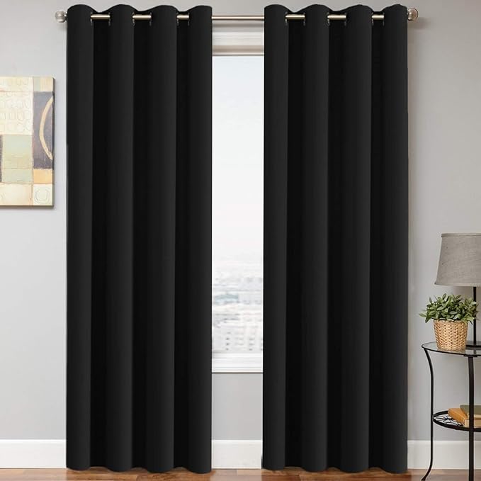 H.VERSAILTEX Blackout Curtains for Bedroom Thermal Insulated Living Room Curtains 102 Inch Long Grommet Privacy Protection Window Curtain Panels/Drapes for Nursery, 2 Panels, Jet Black