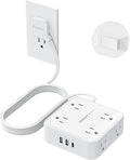 TESSAN Surge Protector Power Strip, 10 Ft Flat Plug Extension Cord with 3 USB (1 USB C) 8 Outlets, 1250W, 900J Protection, 3 Sided Outlet Extender with Power Switch for Office, Dorm Room, White