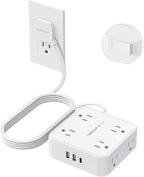TESSAN Surge Protector Power Strip, 10 Ft Flat Plug Extension Cord with 3 USB (1 USB C) 8 Outlets, 1250W, 900J Protection, 3 Sided Outlet Extender with Power Switch for Office, Dorm Room, White