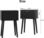 LAATOOREE Nightstands Set of 2, Small Side Table, Bedside Table with Fluted Door, Solid Wood Feet; Modern Mid-Century End Table for Bedroom, Small Space (Black)