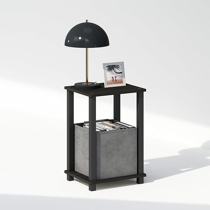 Furinno Simplistic Night Stand, 2-Tier Small Nightstand with Open Shelf, Toolless Assembly Bedside Table, End Table, Side Table, for Bedroom, Closet, Dorm, Espresso
