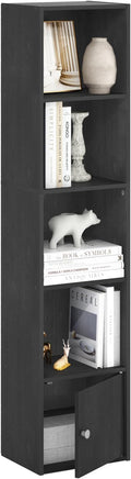 Furinno LUDER Book Shelf, 5-Tier Modern Bookshelf, Bookcase with 1 Door Storage Cabinet, 9.3 x 12 x 52,for Organization and Storage, for Living Room, Bedroom, Home Office, Blackwood