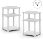 Furinno Just 3-Tier Turn-N-Tube End Table / Side Table / Night Stand / Bedside Table with Plastic Poles, 2-Pack, White/White