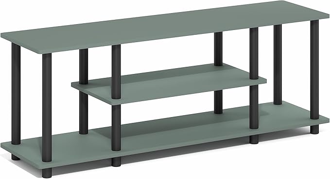 Furinno Turn-N-Tube TV Stand, 3-Tier Open Frame Rectangular Entertainment Center with Storage Shelf, TV Console for TV up to 50 Inch, Toolless Assembly, for Living Room, Bedroom, Sage Green