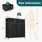 Dresser for Bedroom with 9 Drawers, Anti-Tip Tall Fabric Chests Storage Organizer Tower Furniture with Wooden Top Metal Frame for Clothes, Closet, Living Room, Hallway, Entryway