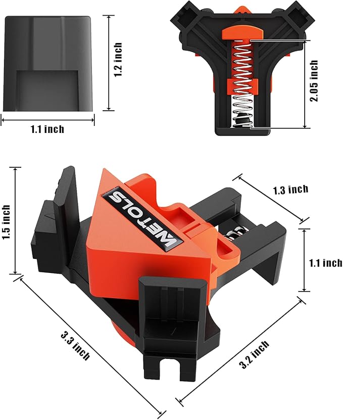 WETOLS Corner Clamp for Woodworking, 90 Degree Right Angle Clamp, Wood Clamps, 4Pcs Adjustable Spring Loaded Woodworking Clamp, Gifts for Dad, Birthday Gifts for Men, Photo Framing, Orange