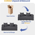 COMAX Futon Sofa Bed, 4‑in‑1 Convertible Sofa Bed, Folding Boneless Couches for Living Room, Fold Out Small Foldable Loveseat Floor Sleeper Comfy Mattress Lounge Space‑Saving, Grey