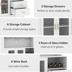 Bar Cabinet for Home with LED Light, Coffee Bar Cabinet with Wine & Glass Rack, Wine Cabinets with Storage Cabinet &Drawers, Modern Liquor Cabinets for Kitchen, Living Room, Dining Room (White)
