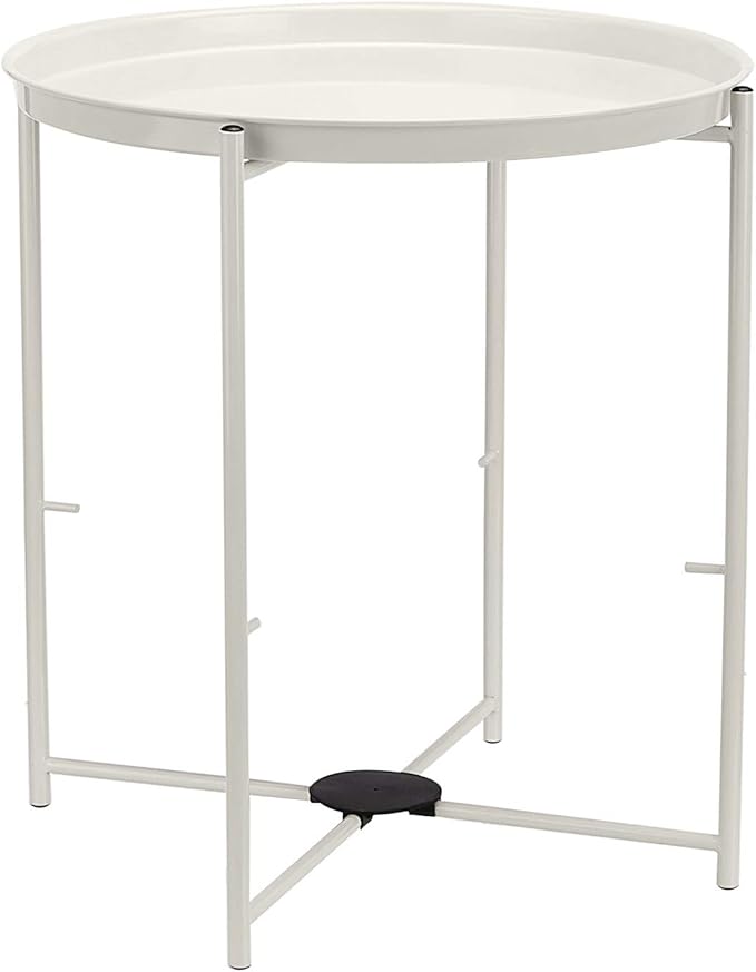 Amazon Basics Round Storage End Table, Nightstand with Cloth Basket, Bedside Table, White/Heather Gray, 17.7" L x 17.7" W x 18.9" H