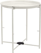 Amazon Basics Round Storage End Table, Nightstand with Cloth Basket, Bedside Table, White/Heather Gray, 17.7" L x 17.7" W x 18.9" H