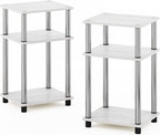 Furinno JUST Side Table Set of 2, 3-Tier Modern End Tables, Open Shelves Night Stand, Nightstand, Toolless Assembly, for Living Room, Bedroom, White Oak/Stainless Steel