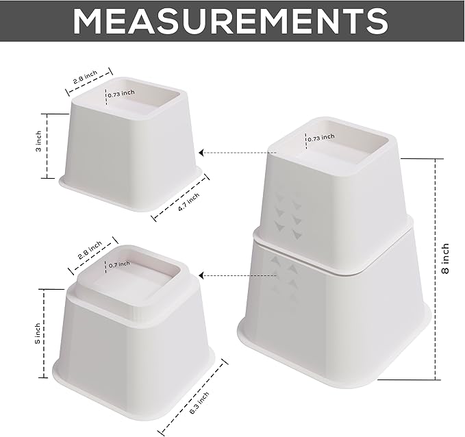 Utopia Bedding Bed Riser, 3 & 5 Inches Adjustable Furniture Risers for 8 Inch Combined Furniture Lift, Under Bed Storage & Dorm Room Essential, Supports Up to 1,300 lbs (36 Set, White)