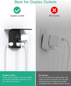 Wall Outlet Extender with Shelf and Night Light, Surge Protector, USB Wall Charger with 5 AC Outlets and 2 USB A Ports 2 USB C Ports Wide Space 3-Sided Power Strip Multi Plug Outlets, Black