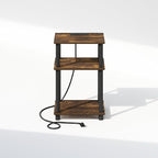 Furinno JUST Night Stand, 3-Tier Turn-N-Tube Nightstand with Charging Station, Bedside Table, End Table, Side Table with USB and Type-C Charging Port, for Bedroom, Closet, Dorm, Amber Pine
