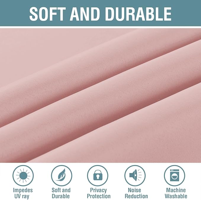 H.VERSAILTEX Pink Blackout Curtain for Living Room Thermal Insulated Window Treatment Curtain Extra Long 102 inch Length Solid Grommet Top Blackout Drape, One Panel, Baby Pink, 52" W x 102" L