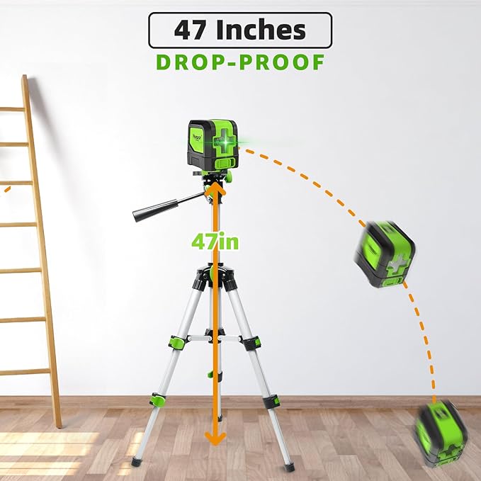 Huepar Laser Level, 100Ft Self Leveling Green Cross Line Laser for Picture Hanging, Tile, Decoration & DIY Construction – 360° Magnetic Base & AA Battery, Indoor Use