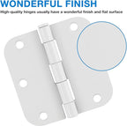 12 Pack Interior 3.5" Door Hinges for Doors 3 1/2 Inch White Matte Rounded 5/8" Noise Free Flat Residential Standard Hinge for Study Spare/Play/Lounge/Bed Room,Walk-in Closet,DIY Table,Celler,Balcony