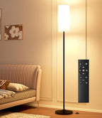luckystyle Dimmable Floor Standing Tall Lamp, 12W Led Bulb with Lampshade, Foot Switch, Remote Custom Color Temperature Pole for Bedroom, Office, Kids & Living Room, Black