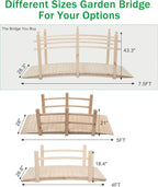 VINGLI 7.5 ft Garden Bridge, Arch Walkway Wooden Bridge with Safety Rails Natural Finished, Decorative Landscaping Footbridge for Koi Pond, Dry Creek Bed, Garden Pathway or Japanese Zen Decor