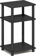 Furinno Turn-N-Tube Side Table, 3-Tier End Table with Open Shelf, Toolless Assembly Night Stand, Bedside Table, for Living Room, Bedroom, Dark Americano